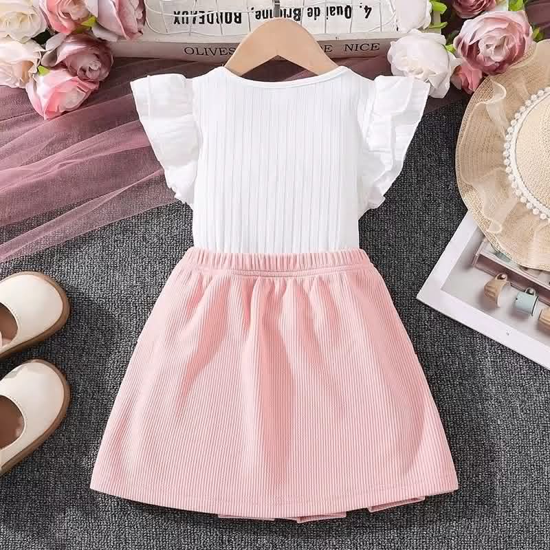 Sweetheart Ribbed Bow & Pleated Skirt Set