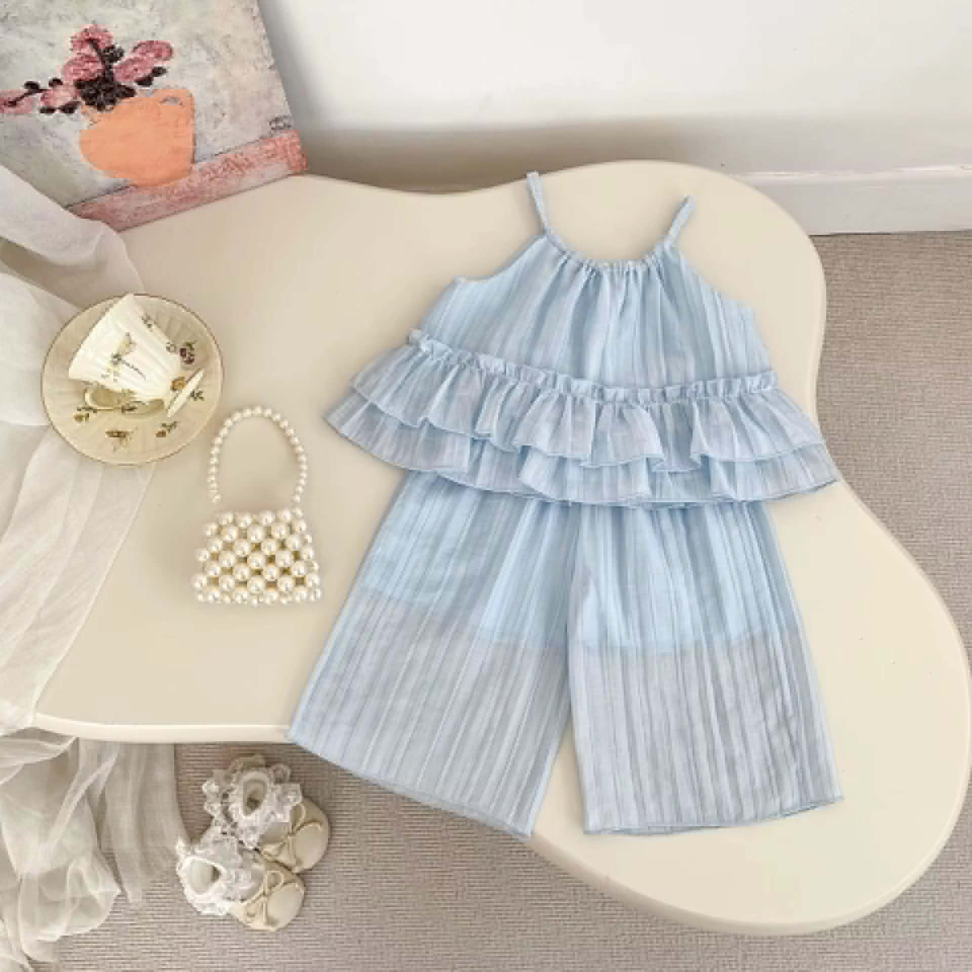 Pleated Ruffle Chiffon Set