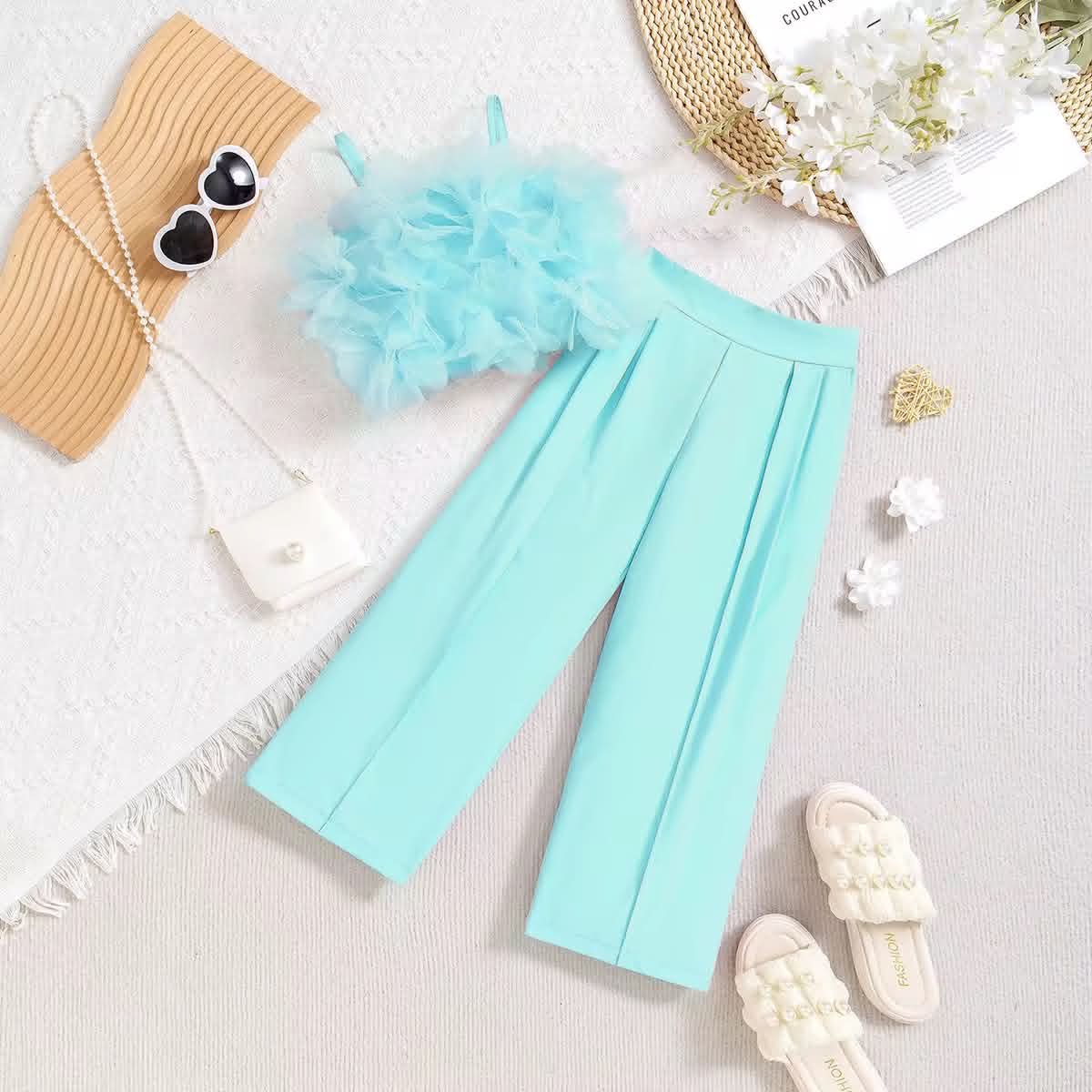 Little Glamour Pink Tulle & Wide-Leg Trouser Set