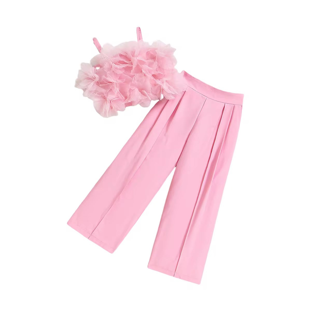 Little Glamour Pink Tulle & Wide-Leg Trouser Set