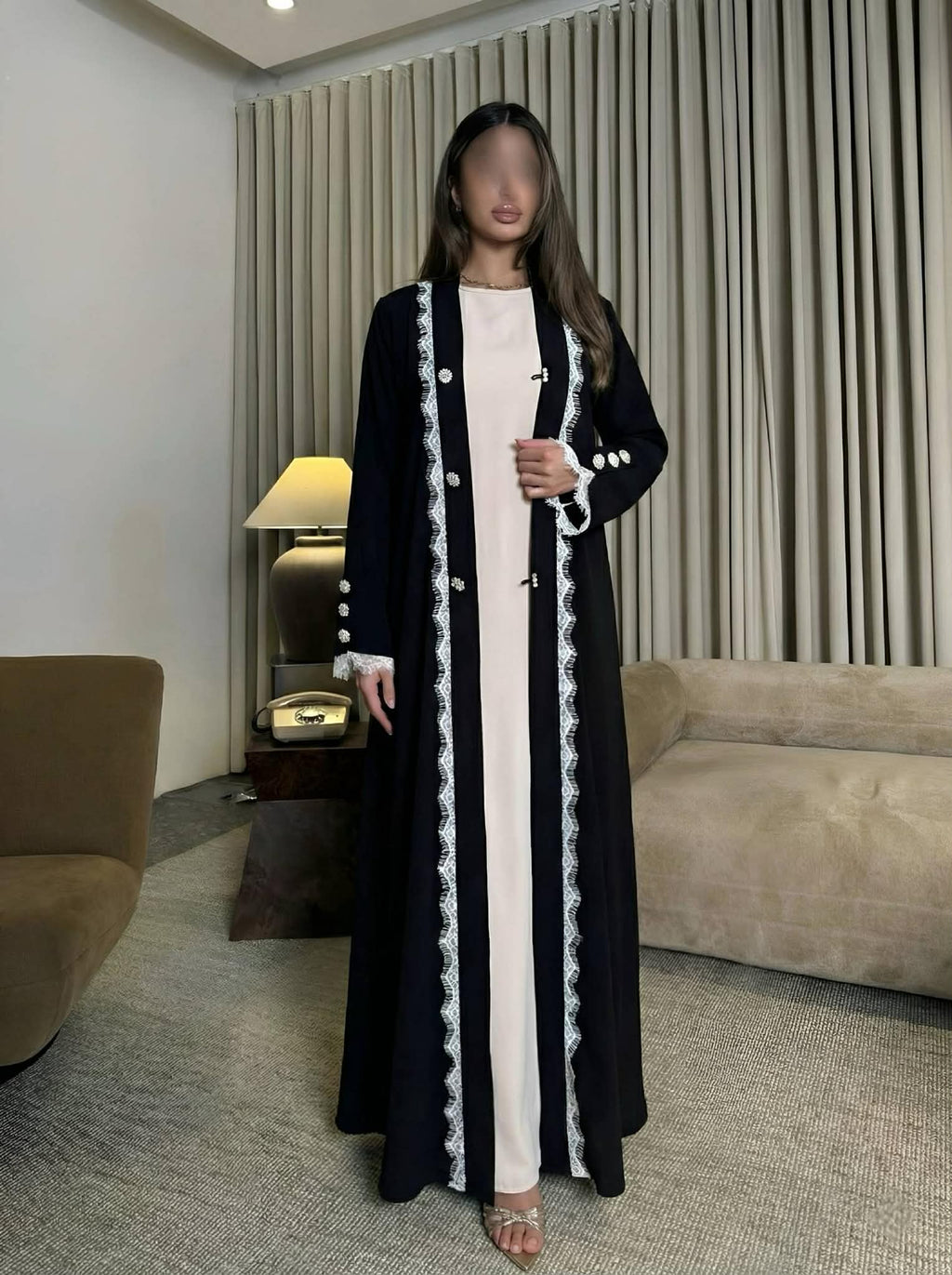 2-Piece Abaya Set with Buttons