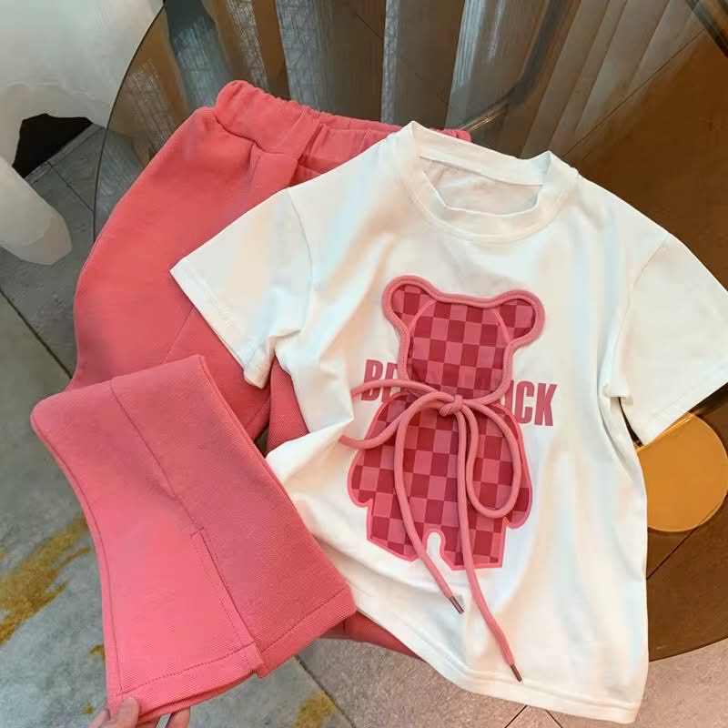Pink Checkered Bear Streetwear Set