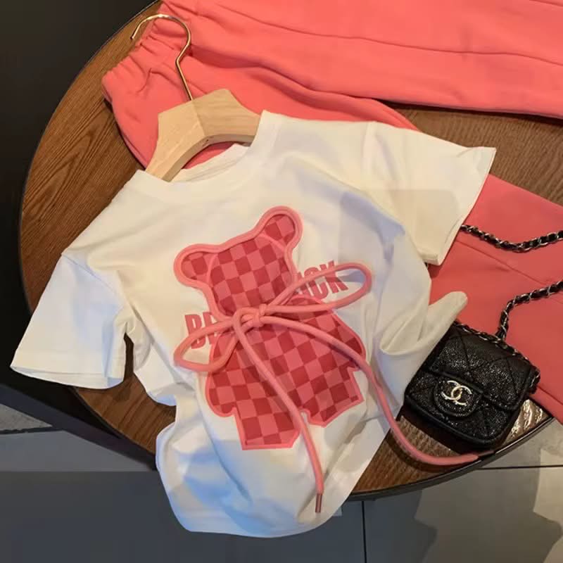 Pink Checkered Bear Streetwear Set