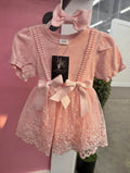 Pink Ribbed Tutu Romper with Matching Bow