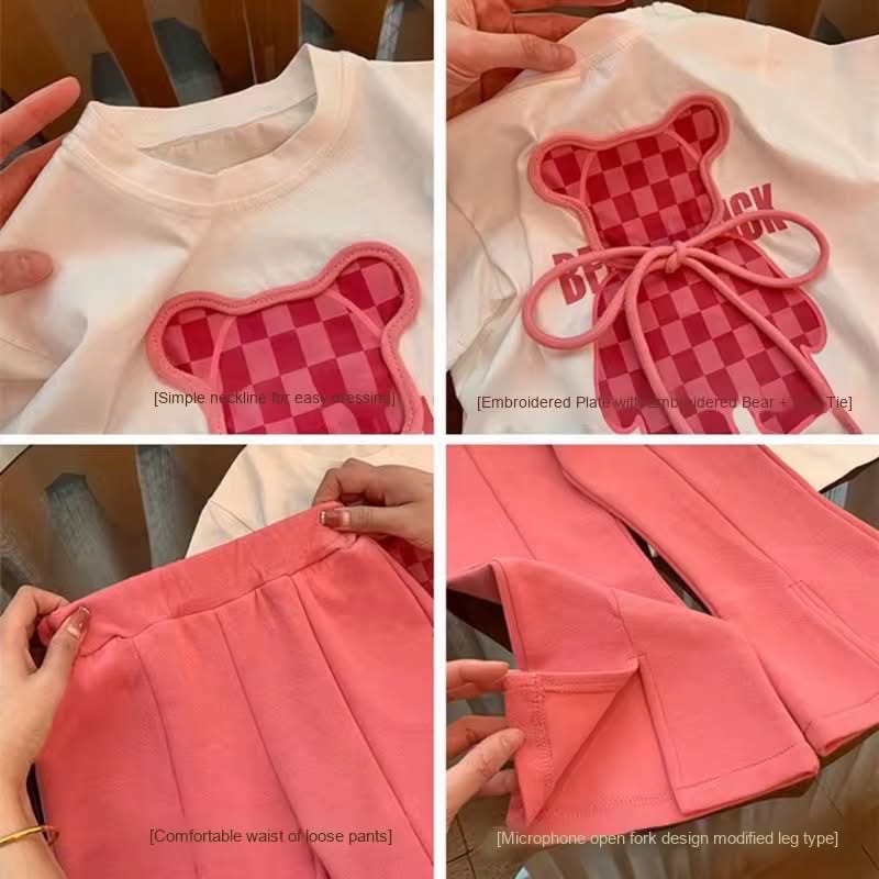 Pink Checkered Bear Streetwear Set