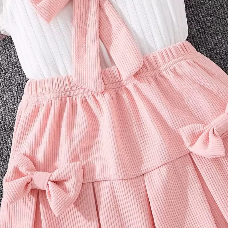 Sweetheart Ribbed Bow & Pleated Skirt Set